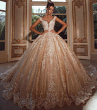 Luxury Long Glitter Wedding Dresses Princess with Lace-misshow.com