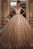 Luxury Long Glitter Wedding Dresses Princess with Lace