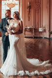 Luxury Long Mermaid Spaghetti Straps Glitter Wedding Dresses With Lace-misshow.com