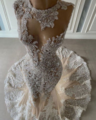 Luxury Long Sexy Mermaid Sleeveless Prom Evening Dresses With Lace-misshow.com