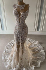 Luxury Long Sexy Mermaid Sleeveless Prom Evening Dresses With Lace-misshow.com
