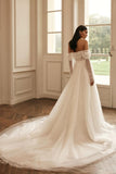 Luxury long sleeves a-line Off-the-shoulder Wedding dresses sequined-misshow.com