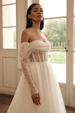 Luxury long sleeves a-line Off-the-shoulder Wedding dresses sequined-misshow.com