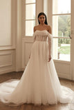 Luxury long sleeves a-line Off-the-shoulder Wedding dresses sequined-misshow.com