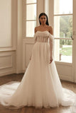 Luxury long sleeves a-line Off-the-shoulder Wedding dresses sequined