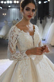Luxury Long Sleeves Deep V-Neck Princess Ball Gown Garden Bridal Dress-misshow.com