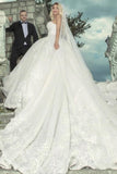 Luxury Long Sweetheart A-Line Sleeveless Wedding Dresses With Lace-misshow.com