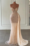 Luxury Long Sweetheart Sleeveless Mermaid Prom Dress With Beads