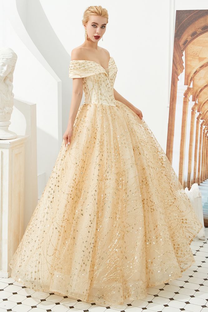 Looking for Prom Dresses,Evening Dresses,Homecoming Dresses,Quinceanera dresses in Tulle, A-line,Ball Gown,Princess style, and Gorgeous Sequined work  MISSHOW has all covered on this elegant Luxury Off-the-Shoulder Tulle Ball Gown Sequins Princess Party Gown for Girls.