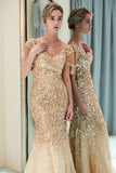 Looking for Prom Dresses,Evening Dresses in Tulle, Mermaid style, and Gorgeous Beading,Crystal,Sequined work  MISSHOW has all covered on this elegant Luxury Off-the-shoulder V-neck Floor Length Sequins Evening Dress