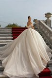 Luxury Princess Long A-line Off-the-shoulder Lace Wedding Dresses-misshow.com