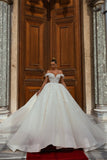 Luxury Princess Long A-line Off-the-shoulder Lace Wedding Dresses-misshow.com