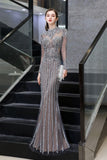 Luxury Sparkly beading High Neck Sheer Tulle Long Prom Dress