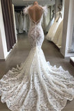 Luxury White Hollow Sweetheart Open Back Lace Long Wedding Dress with Fur Neckline-misshow.com