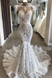 Luxury White Hollow Sweetheart Open Back Lace Long Wedding Dress with Fur Neckline-misshow.com