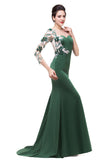 MISSHOW offers Mermaid  Bateau Floor-length One-Shoulder Prom Dresses at a cheap price from Dark Green, Taffeta,Lace to Mermaid Floor-length hem. Stunning yet affordable 3/4-Length Sleeves Prom Dresses,Evening Dresses.