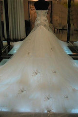 Mermaid Beading Sleeveless Tulle Sweetheart Wedding Dress-misshow.com
