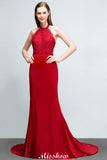 Mermaid Charmeuse Lace Halter SleevelessBridesmaid Dress Floor-Length Prom Dress