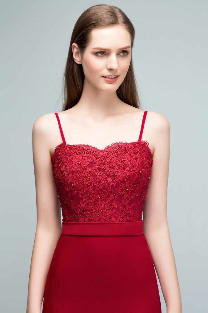 MISSHOW offers Mermaid Charmeuse Lace Spaghetti-Straps Sweetheart Sleeveless Floor-Length Bridesmaid Dresses with Beads at a good price from Misshow