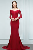 Mermaid Charmeuse Off-the-Shoulder V-Neck Floor-Length Bridesmaid Dress with Appliques