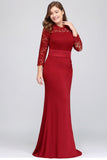 Mermaid Crew Floor Length Plus size Lace Formal Dresses with Sash