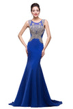 MISSHOW offers Mermaid Crew Sweep-length Blue Formal Dresses With Applique at a cheap price from Pool, 100D Chiffon,Sequined to Mermaid Floor-length hem. Stunning yet affordable Sleeveless Prom Dresses,Evening Dresses.