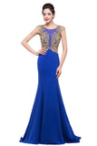 MISSHOW offers Mermaid Crew Sweep-length Blue Formal Dresses With Applique at a cheap price from Pool, 100D Chiffon,Sequined to Mermaid Floor-length hem. Stunning yet affordable Sleeveless Prom Dresses,Evening Dresses.