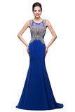 MISSHOW offers Mermaid Crew Sweep-length Blue Formal Dresses With Applique at a cheap price from Pool, 100D Chiffon,Sequined to Mermaid Floor-length hem. Stunning yet affordable Sleeveless Prom Dresses,Evening Dresses.