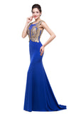 MISSHOW offers Mermaid Crew Sweep-length Blue Formal Dresses With Applique at a cheap price from Pool, 100D Chiffon,Sequined to Mermaid Floor-length hem. Stunning yet affordable Sleeveless Prom Dresses,Evening Dresses.