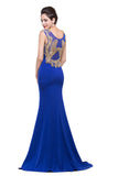 MISSHOW offers Mermaid Crew Sweep-length Blue Formal Dresses With Applique at a cheap price from Pool, 100D Chiffon,Sequined to Mermaid Floor-length hem. Stunning yet affordable Sleeveless Prom Dresses,Evening Dresses.