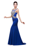 MISSHOW offers Mermaid Crew Sweep-length Blue Formal Dresses With Applique at a cheap price from Pool, 100D Chiffon,Sequined to Mermaid Floor-length hem. Stunning yet affordable Sleeveless Prom Dresses,Evening Dresses.