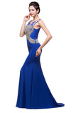 MISSHOW offers Mermaid Crew Sweep-length Blue Formal Dresses With Applique at a cheap price from Pool, 100D Chiffon,Sequined to Mermaid Floor-length hem. Stunning yet affordable Sleeveless Prom Dresses,Evening Dresses.