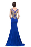 MISSHOW offers Mermaid Crew Sweep-length Blue Formal Dresses With Applique at a cheap price from Pool, 100D Chiffon,Sequined to Mermaid Floor-length hem. Stunning yet affordable Sleeveless Prom Dresses,Evening Dresses.