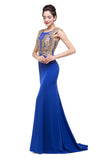 MISSHOW offers Mermaid Crew Sweep-length Blue Formal Dresses With Applique at a cheap price from Pool, 100D Chiffon,Sequined to Mermaid Floor-length hem. Stunning yet affordable Sleeveless Prom Dresses,Evening Dresses.