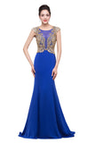 MISSHOW offers Mermaid Crew Sweep-length Blue Formal Dresses With Applique at a cheap price from Pool, 100D Chiffon,Sequined to Mermaid Floor-length hem. Stunning yet affordable Sleeveless Prom Dresses,Evening Dresses.