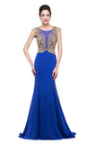 Mermaid Crew Sweep-length Blue Formal Dresses With Applique