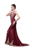MISSHOW offers gorgeous Burgundy Jewel party dresses with delicately handmade Appliques,Crystal Floral Pin in size 0-26W. Shop Floor-length prom dresses at affordable prices.