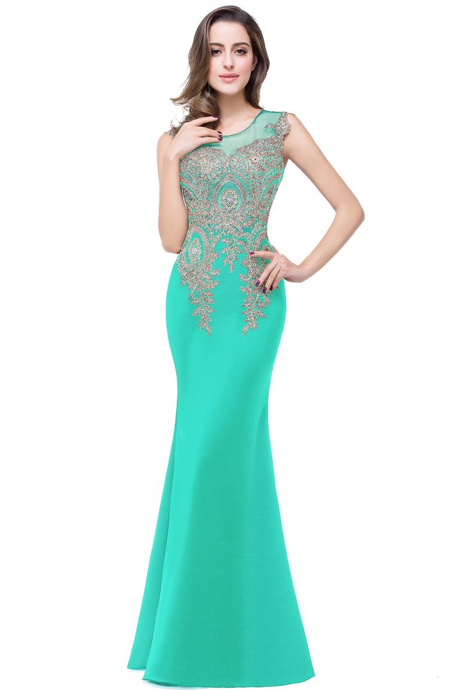 MISSHOW offers Mermaid Floor-length Chiffon Evening Dress with Appliques at a cheap price from Nude pink,Dusty Rose,Red,Burgundy,Royal Blue,Dark Navy,Black,Peacock,Mint Green, 100D Chiffon to Mermaid Floor-length hem. Stunning yet affordable Sleeveless Prom Dresses,Evening Dresses.