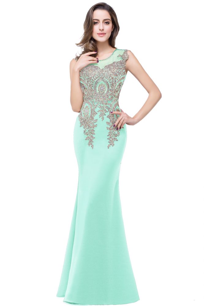 MISSHOW offers Mermaid Floor-length Chiffon Evening Dress with Appliques at a cheap price from Nude pink,Dusty Rose,Red,Burgundy,Royal Blue,Dark Navy,Black,Peacock,Mint Green, 100D Chiffon to Mermaid Floor-length hem. Stunning yet affordable Sleeveless Prom Dresses,Evening Dresses.
