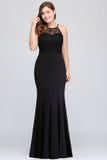 Mermaid Halter Floor Length Plus size Black Evening Dresses with Lace