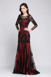 Mermaid Jewel Neck Long Tulle Red Sexy Evening Dresses with Beading