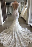 Mermaid Lace Crystals Necklace Wedding Dress Bridal Wears with Feather-misshow.com