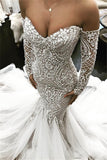Mermaid New Arrival Long Sleeves Wedding Dress Off-the-Shoulder Lace New Arrival Bridal Wears