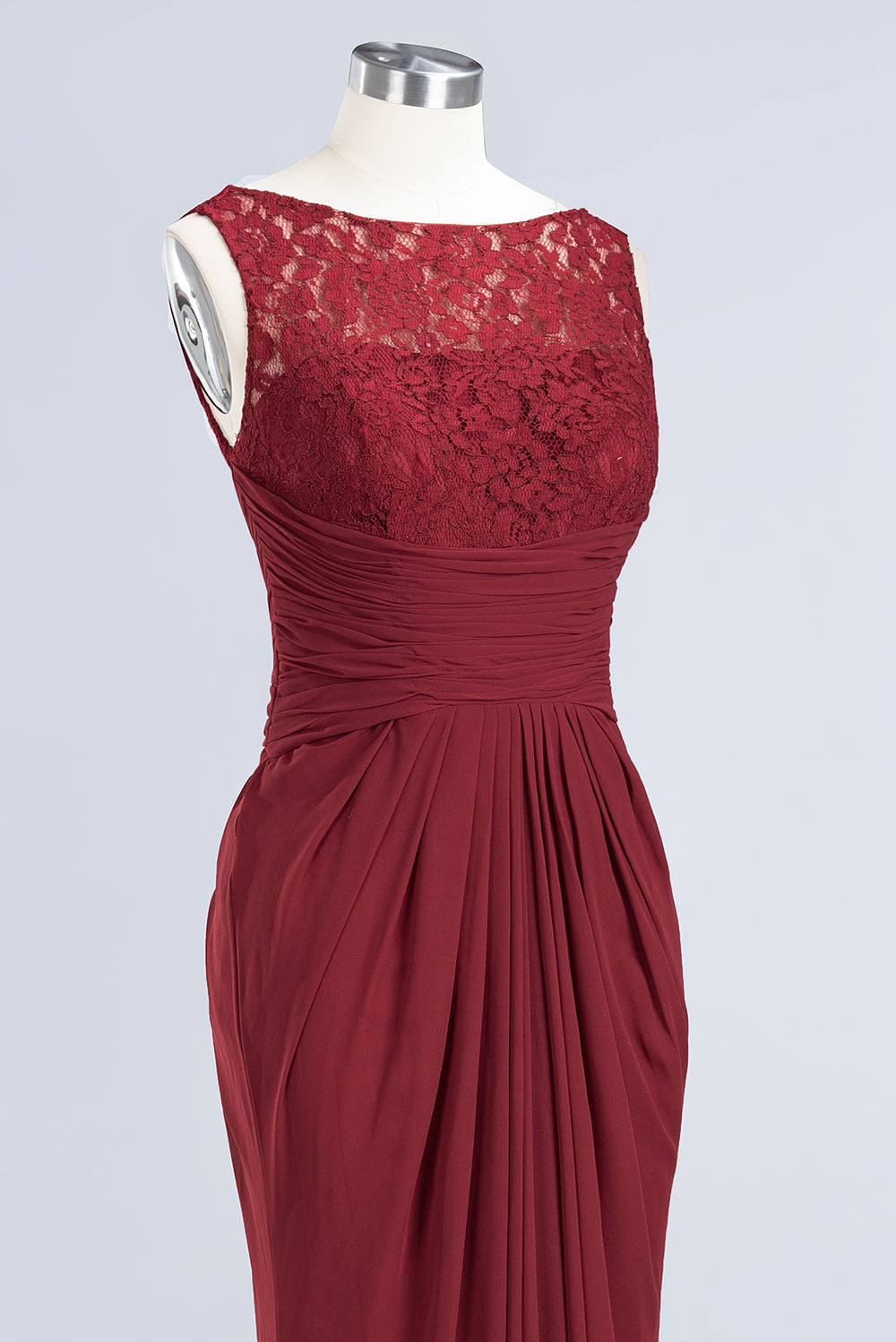 Mermaid Scoop Sleeveless Lace Burgundy Bridesmaid dresses with Pleats