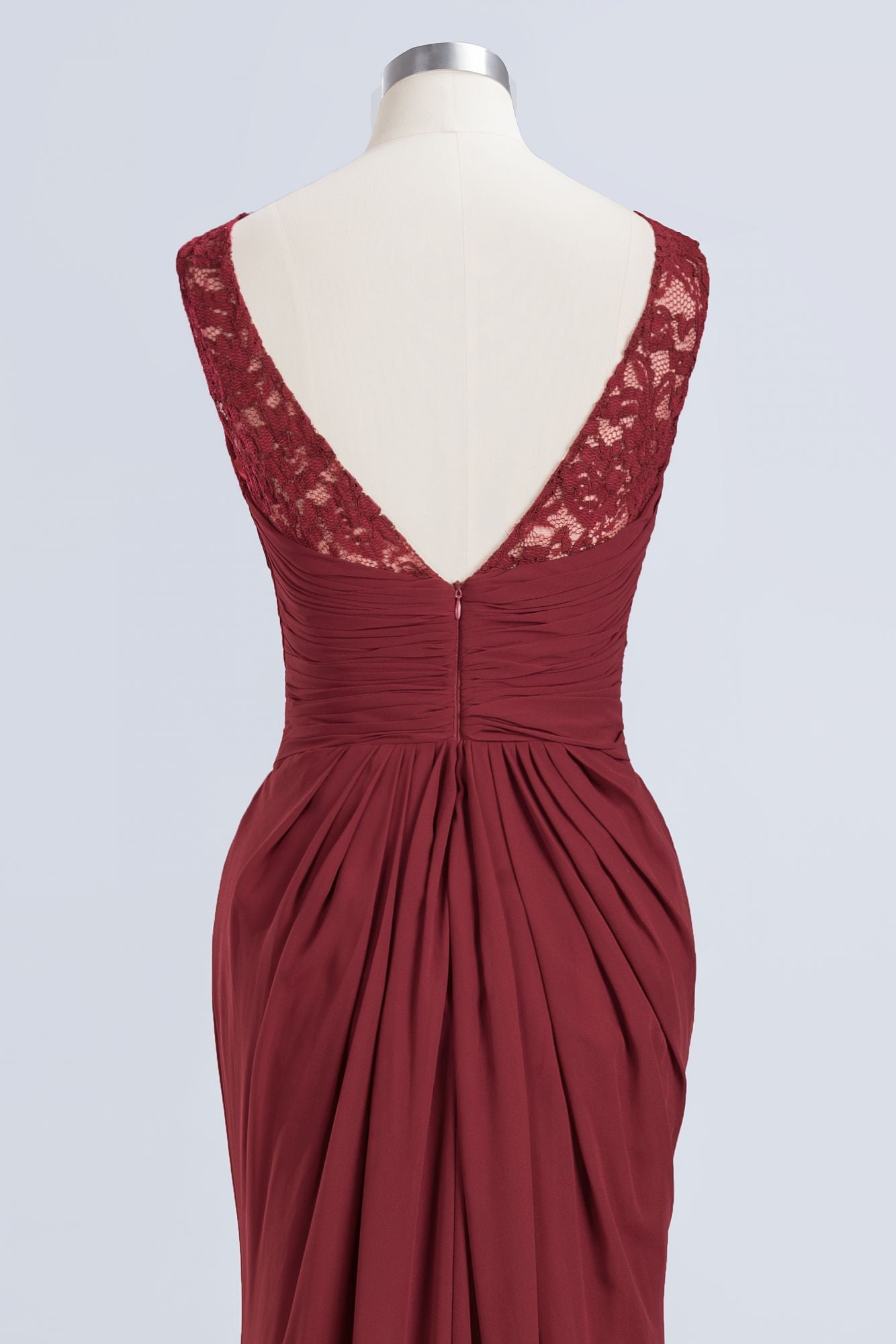 Mermaid Scoop Sleeveless Lace Burgundy Bridesmaid dresses with Pleats