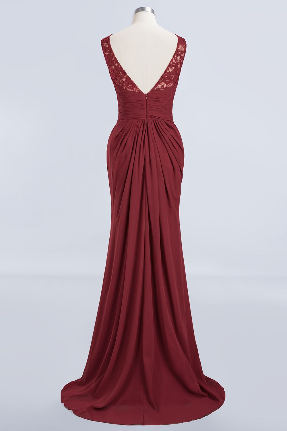 Mermaid Scoop Sleeveless Lace Burgundy Bridesmaid dresses with Pleats