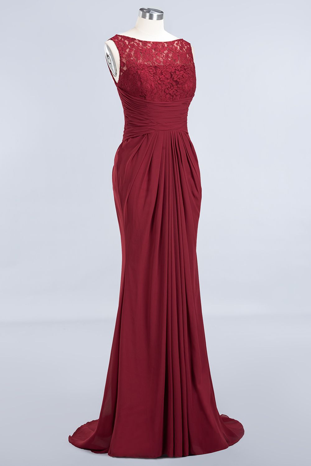 Mermaid Scoop Sleeveless Lace Burgundy Bridesmaid dresses with Pleats