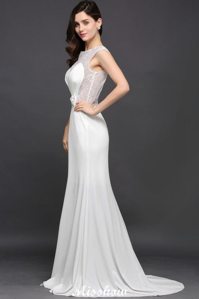 MISSHOW offers gorgeous White,Ivory Scoop party dresses with delicately handmade Beading in size 0-26W. Shop Floor-length prom dresses at affordable prices.