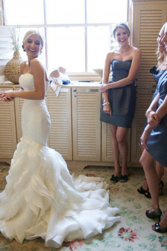 Mermaid Sleeveless Sweetheart Ruffless Wedding Dress-misshow.com