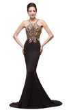 Mermaid Spaghetti strap Flower-length Black Formal Dresses with Beads